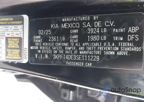 2025 Kia K4 Lxs z USA, uszkodzony, nr VIN 3KPFT4DE3SE111229